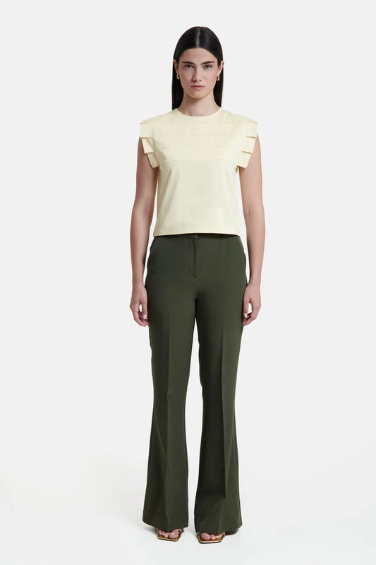 Chiara.Yellow Sleeveless Pleated Top - UPTOANI