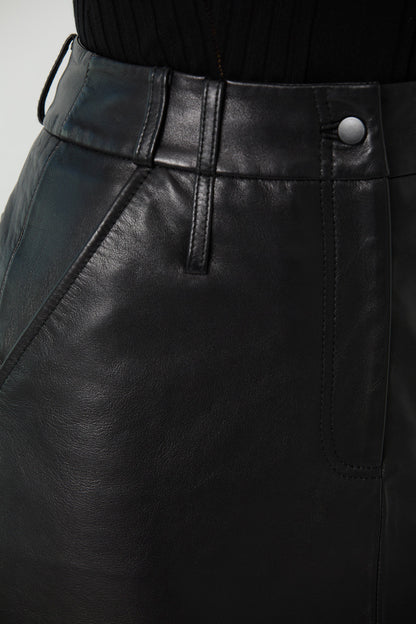 LIZ.High Waisted Black Leather Skirt
