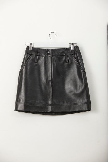 LIZ.High Waisted Black Leather Skirt