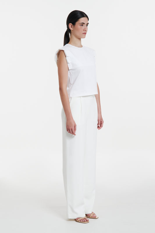 Chiara. White Sleeveless Pleated Top