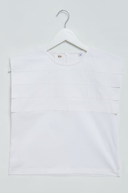 Chiara. White Sleeveless Pleated Top