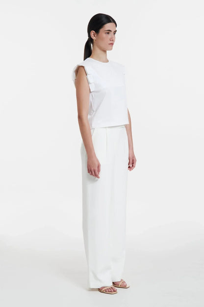 Chiara. White Sleeveless Pleated Top - UPTOANI