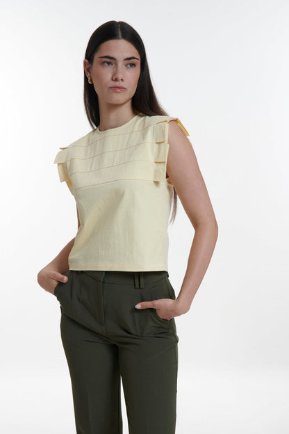 Chiara Yellow Sleeveless Pleated Top - UPTOANI