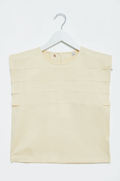 Chiara Yellow Sleeveless Pleated Top - UPTOANI