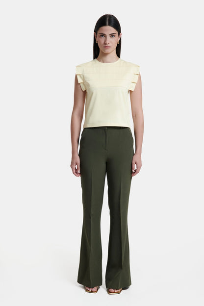 Chiara Yellow Sleeveless Pleated Top - UPTOANI