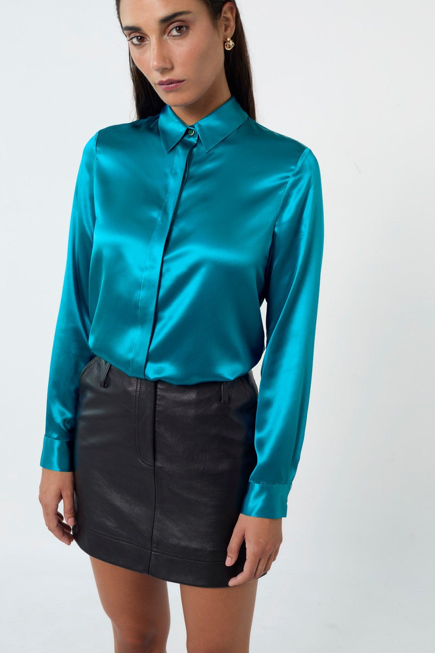 FIBI. Blue Silk Shirt - UPTOANI