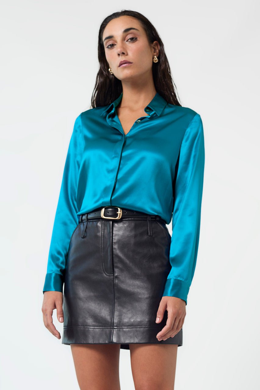 FIBI. Blue Silk Shirt - UPTOANI