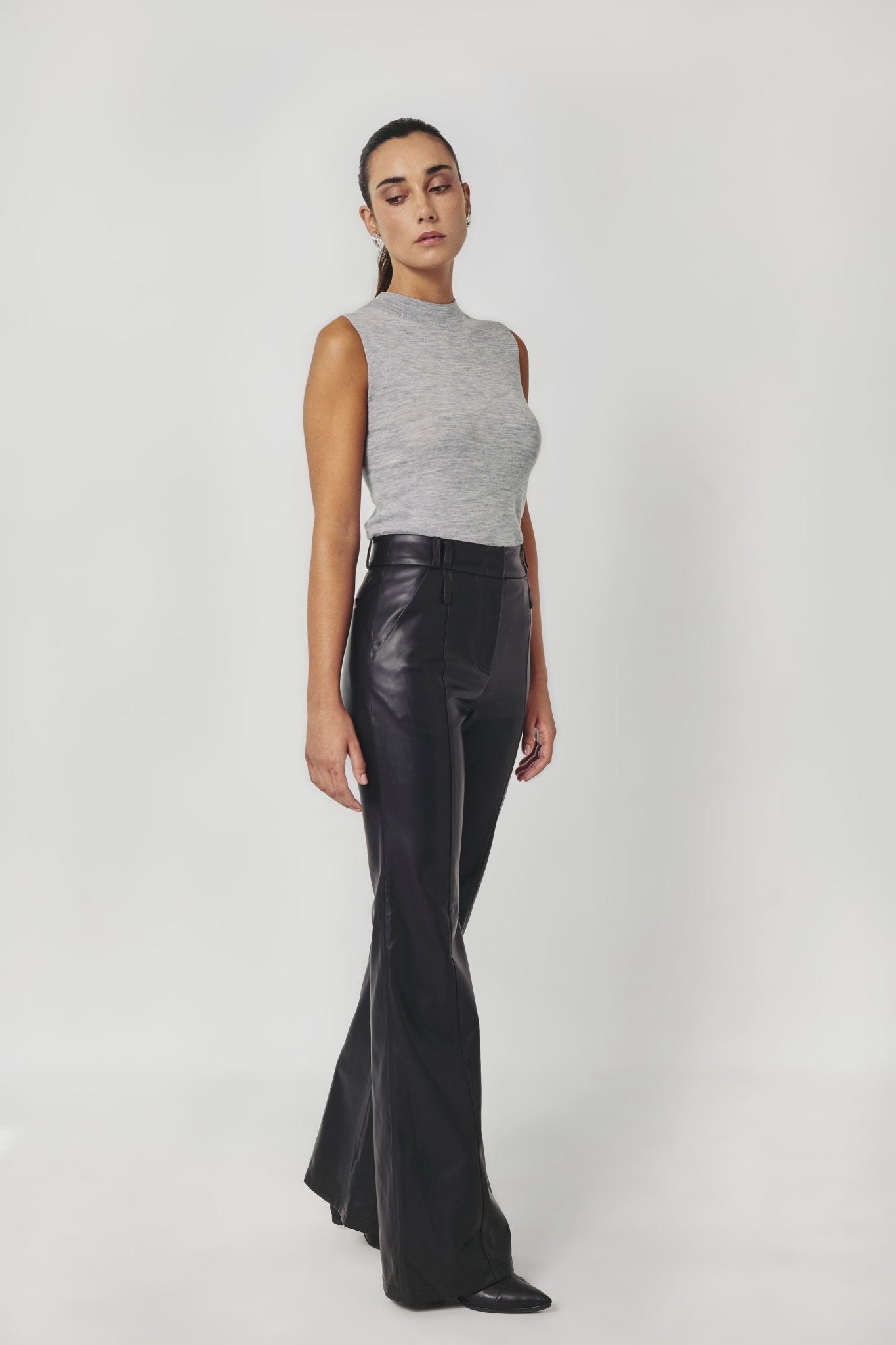 JADE Black Faux Leather Flared Trousers – UPTOANI