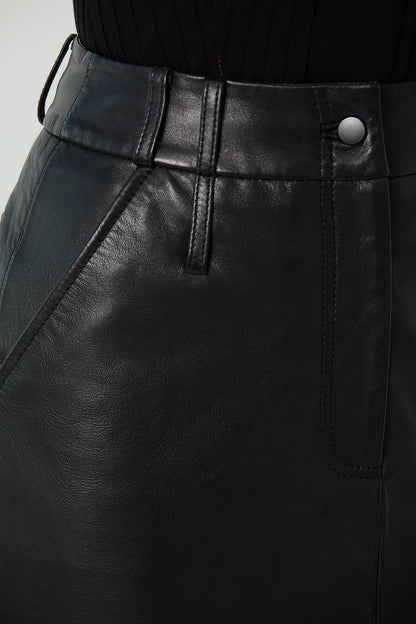 LIZ High Waisted Black Leather Skirt - UPTOANI