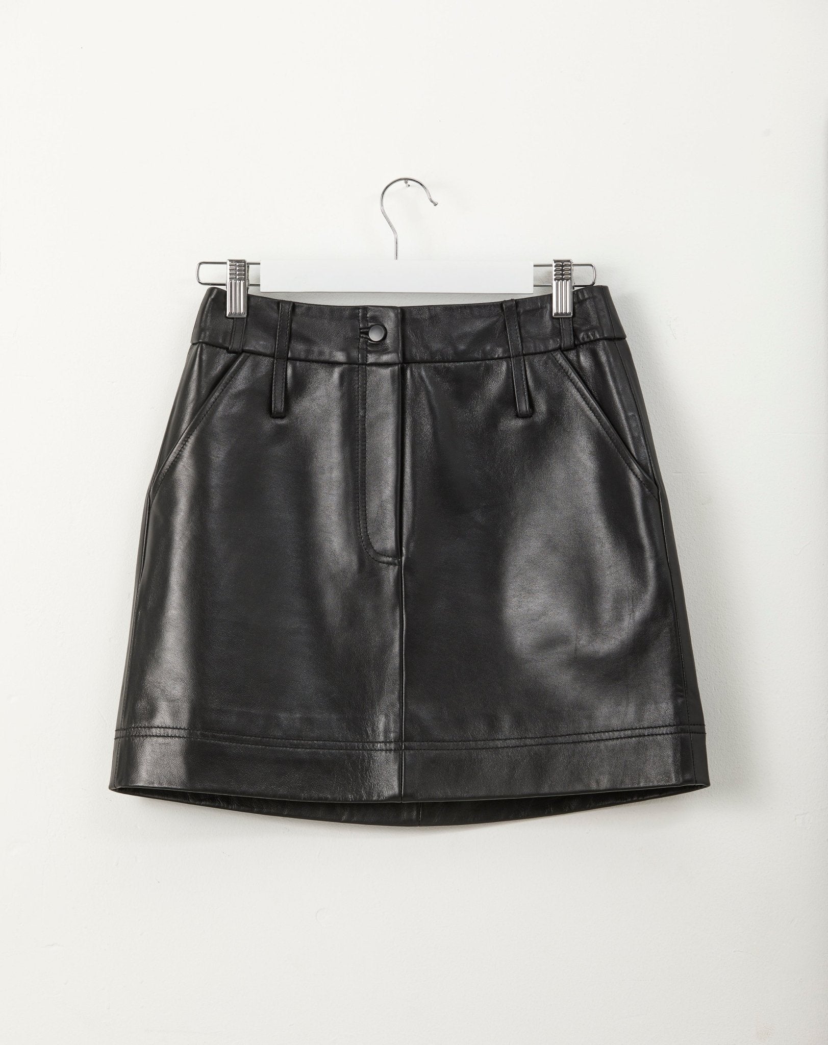 LIZ High Waisted Black Leather Skirt - UPTOANI