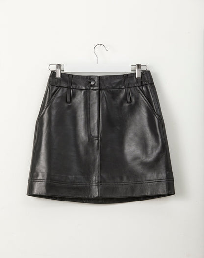 LIZ High Waisted Black Leather Skirt - UPTOANI