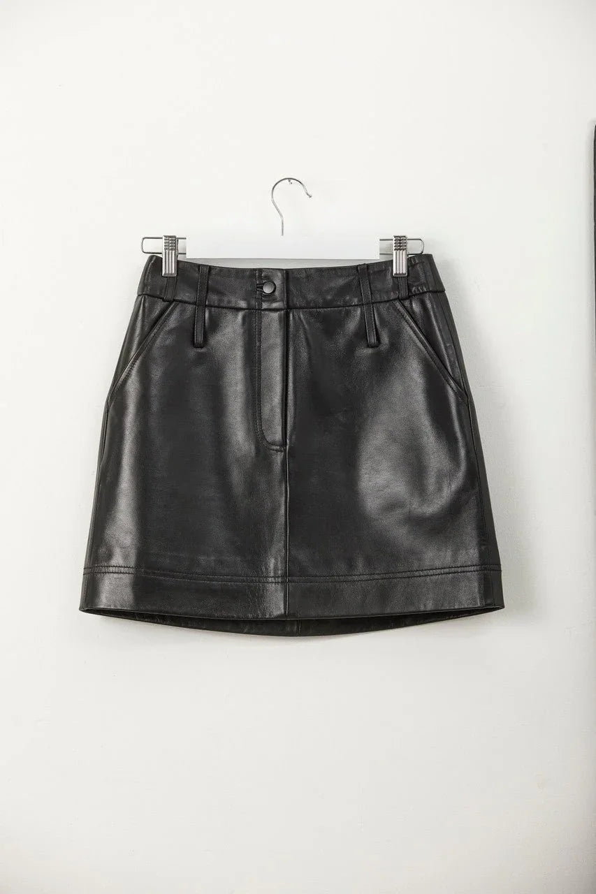 LIZ.High Waisted Black Leather Skirt - UPTOANI