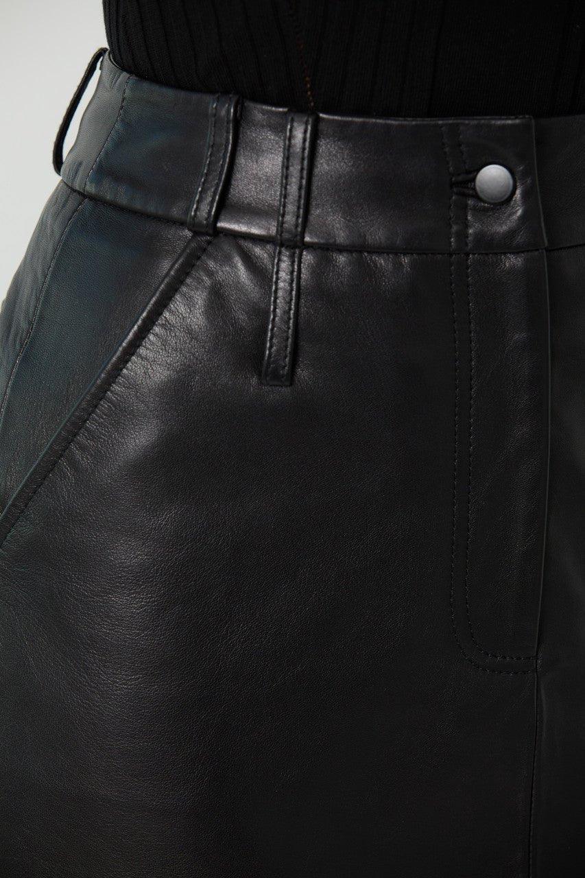 LIZ.High Waisted Black Leather Skirt - UPTOANI