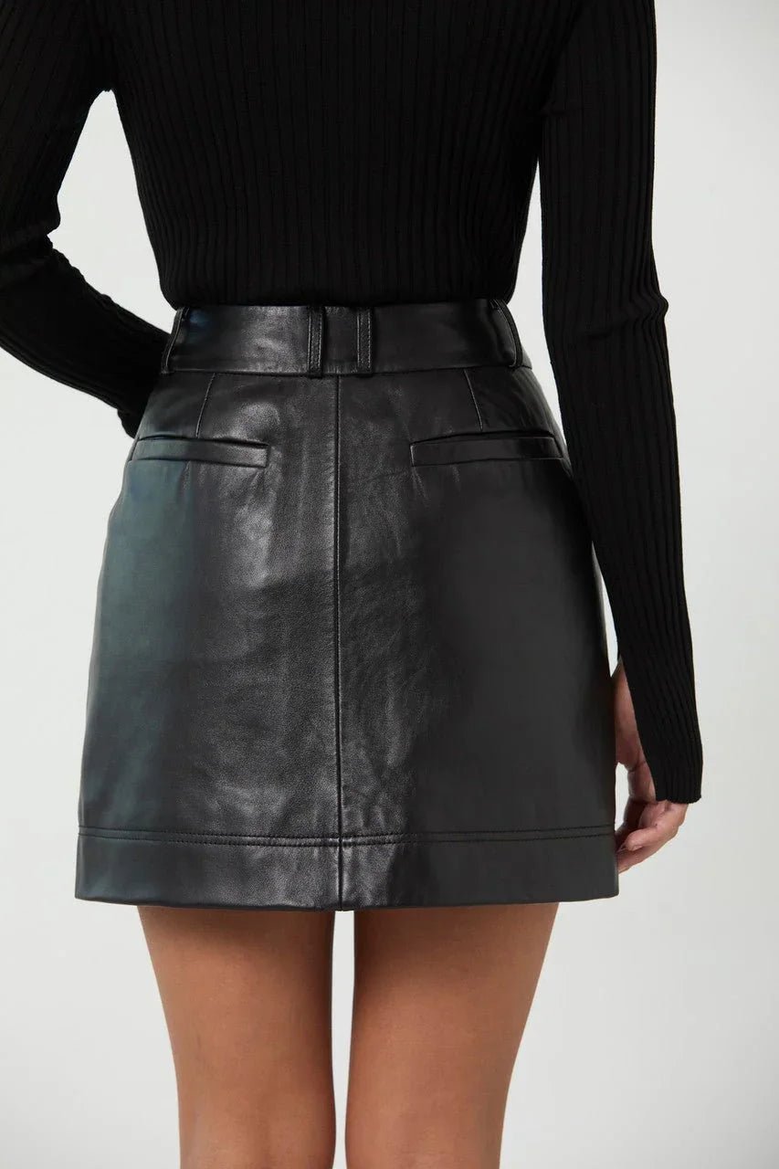 LIZ.High Waisted Black Leather Skirt - UPTOANI
