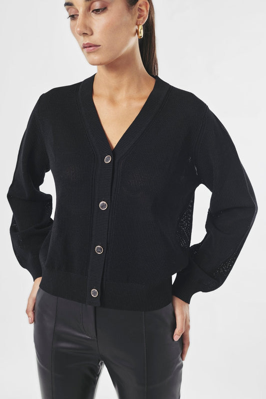 LUNA Black Open - Knit Cardigan - UPTOANI