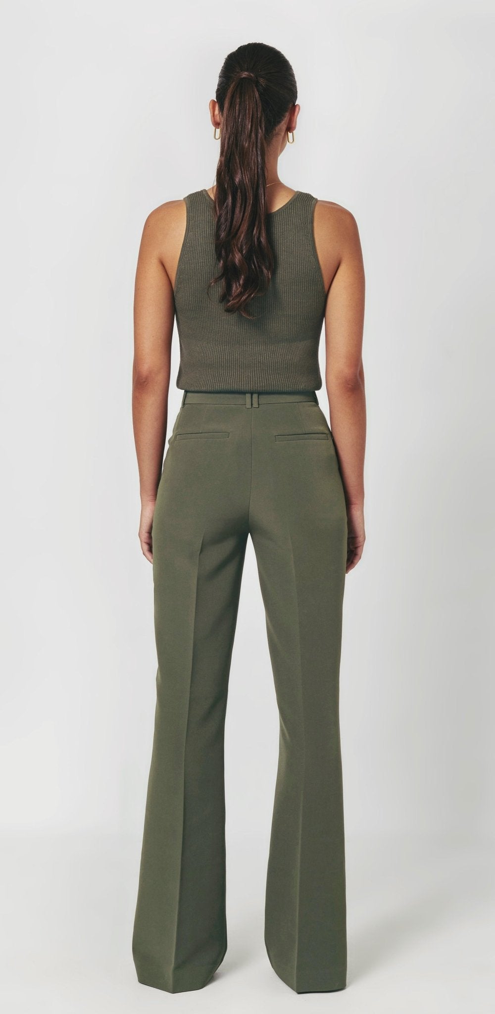 MIA Army Khaki High Waisted Flared Trousers - UPTOANI