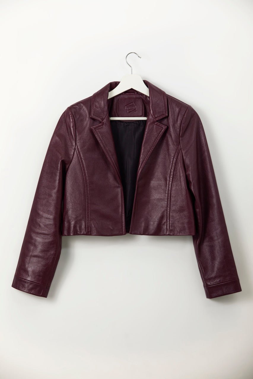 SOPHIA. Burgundy Leather Blazer - UPTOANI