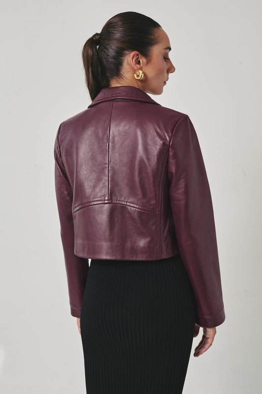 SOPHIA Burgundy Leather Blazer - UPTOANI