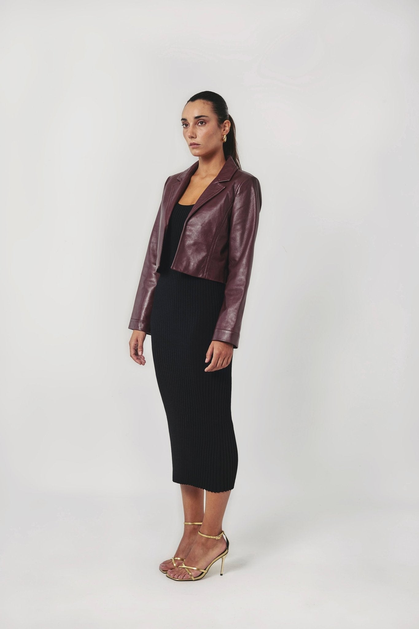SOPHIA Burgundy Leather Blazer - UPTOANI