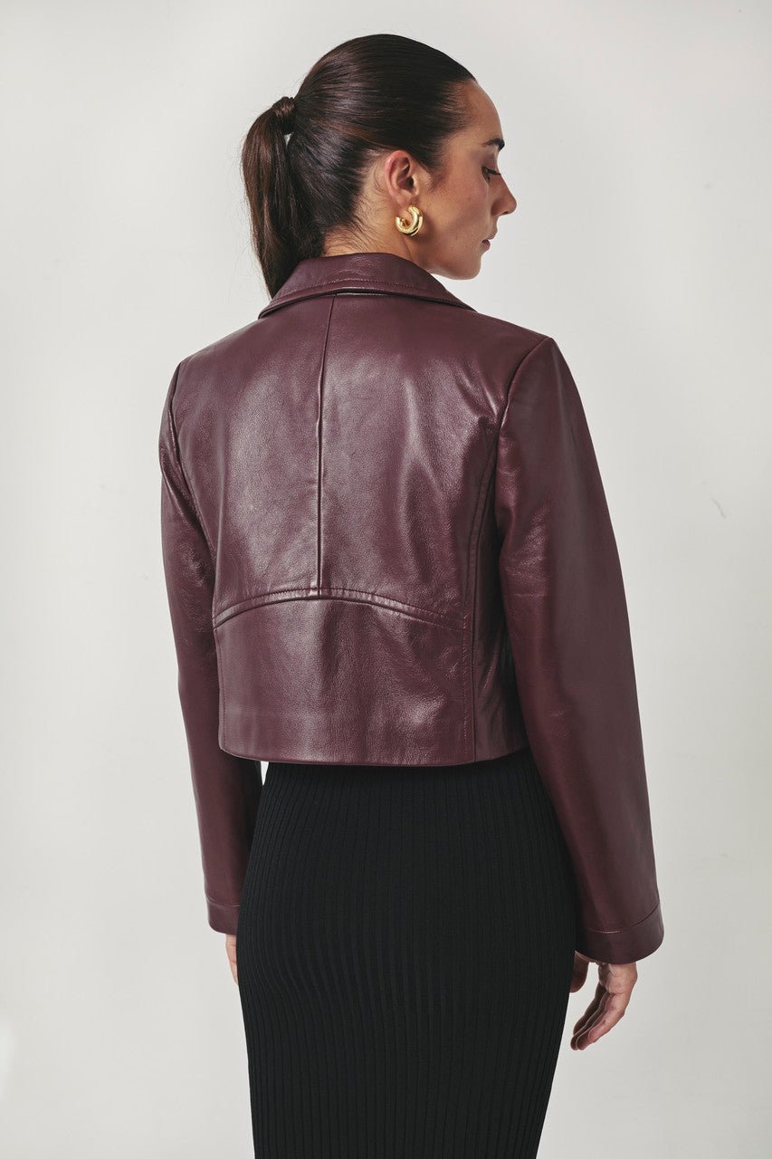 SOPHIA. Burgundy Leather Blazer - UPTOANI